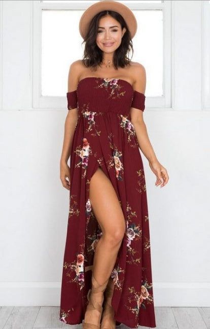 Boho style long dress Off shoulder beach dresses
