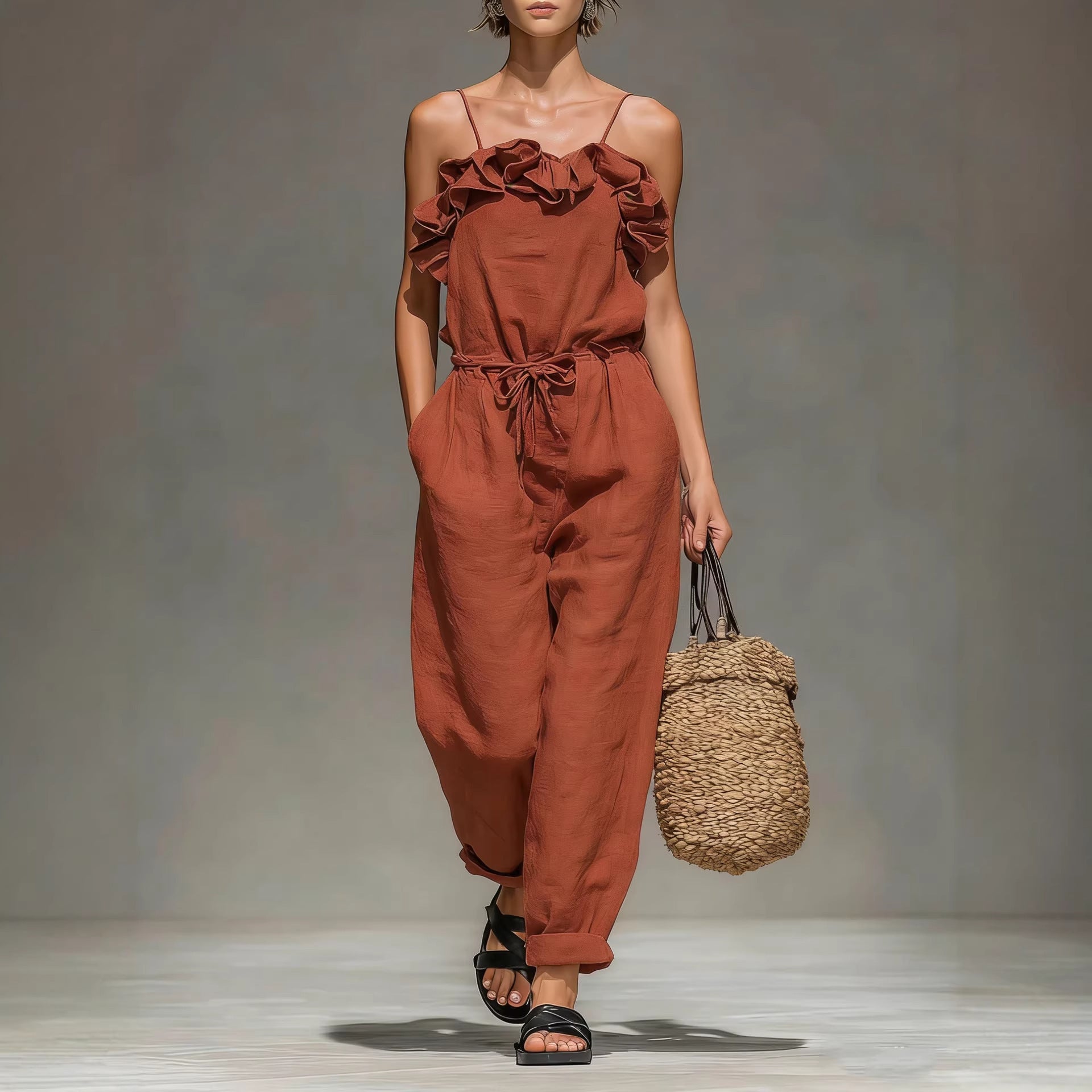 Off-Shoulder Ruffled Wide-Leg Jumpsuit