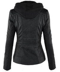 Detachable Hooded Jacket With Pockets Casual Solid Color Zipper Long Sleeve Leather Coat Clothing