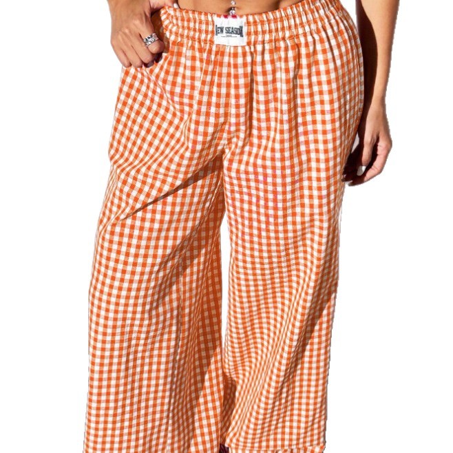 Style Cotton Plaid Loose Casual Pants With Pockets