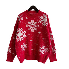 Christmas Snowflake Round Neck Long Sleeve Knitted Sweater