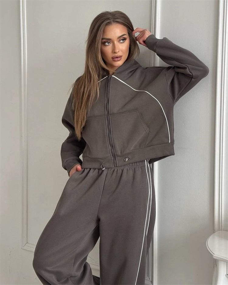 Sportswear Set Solid Color Cardigan Set