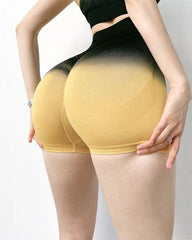 High Waist Abdominal Breathable Gradient Sports Quick Dry Yoga Shorts