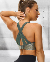 High Impact Sparkly Padded Racerback Bras-Green