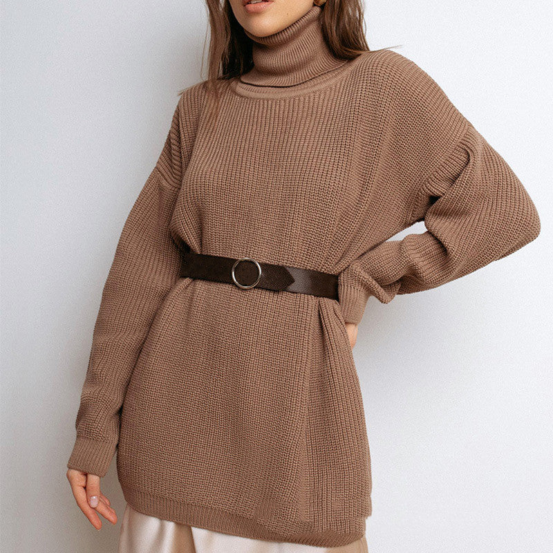 Oversized Black High Neck Long Sleeve Loose Blue Long Beige Sweater