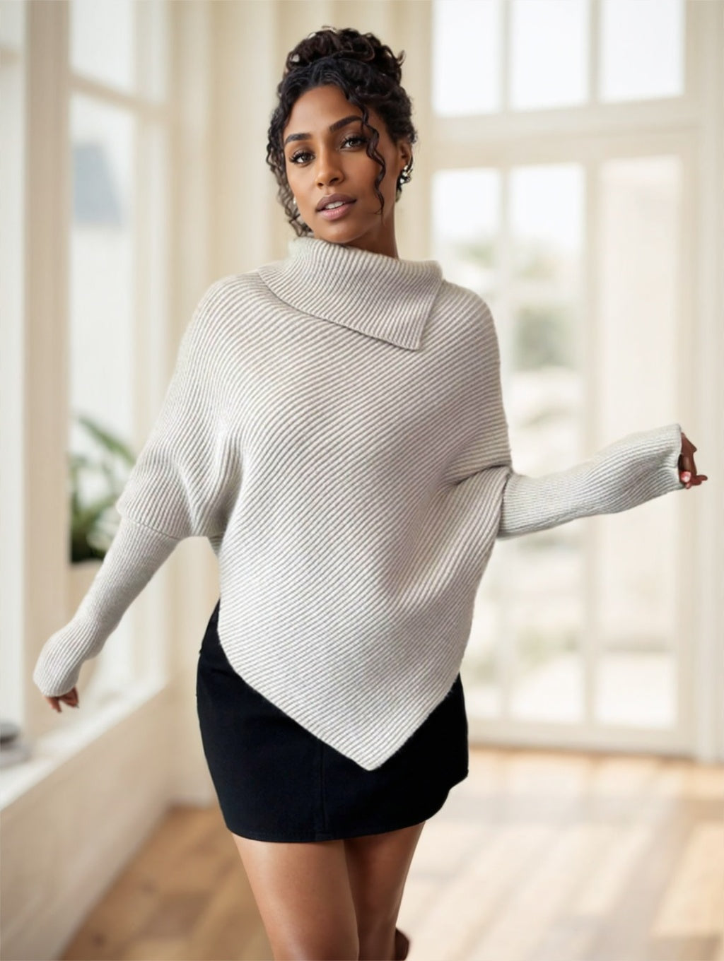 Black Asymmetrical Turtleneck Sweater