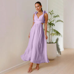 Chiffon Floral Backless Cross-Strap Dress