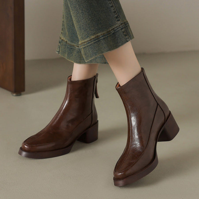 Womens Genuine Leather High-Heel Ankle Boots Fall Style For Seasons