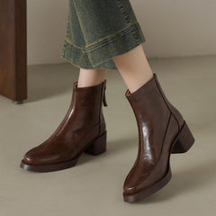 Womens Genuine Leather High-Heel Ankle Boots Fall Style For Seasons