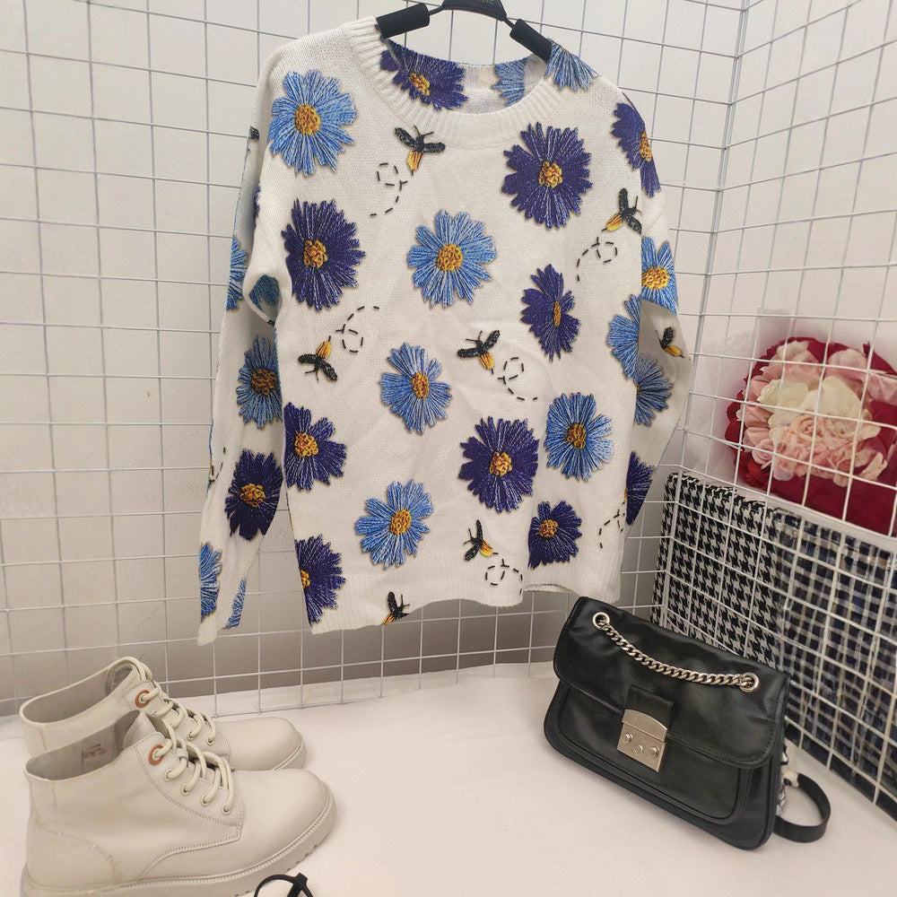Trendy Niche Print Loose Slimming Sweater