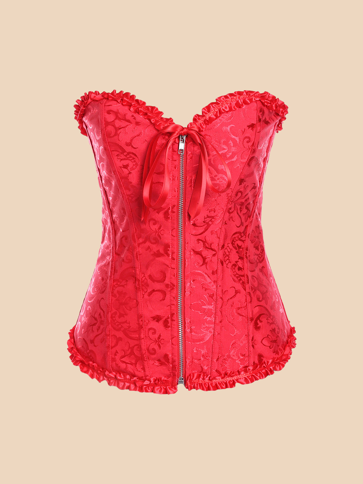 Brocade Sweetheart Corset With Ruffle Trim
