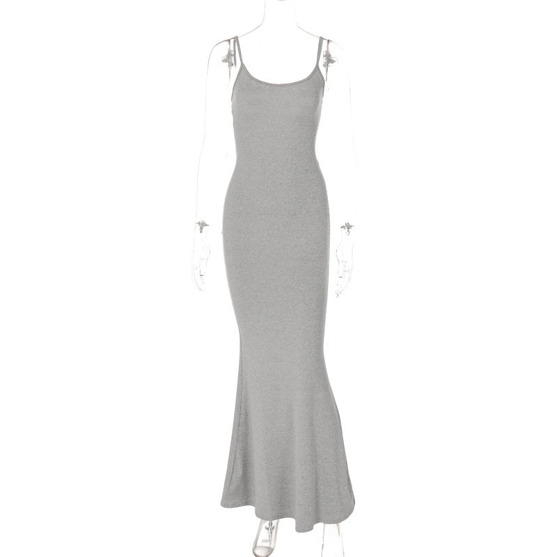 Spaghetti Strap Long Dress Slim Skinny Bodycon Party Club Suspender Casual Street Dresses