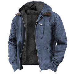 Hooded Coat With Pockets Warm Fleece Zip-up Jacket Casual Outwear Men's Clothing