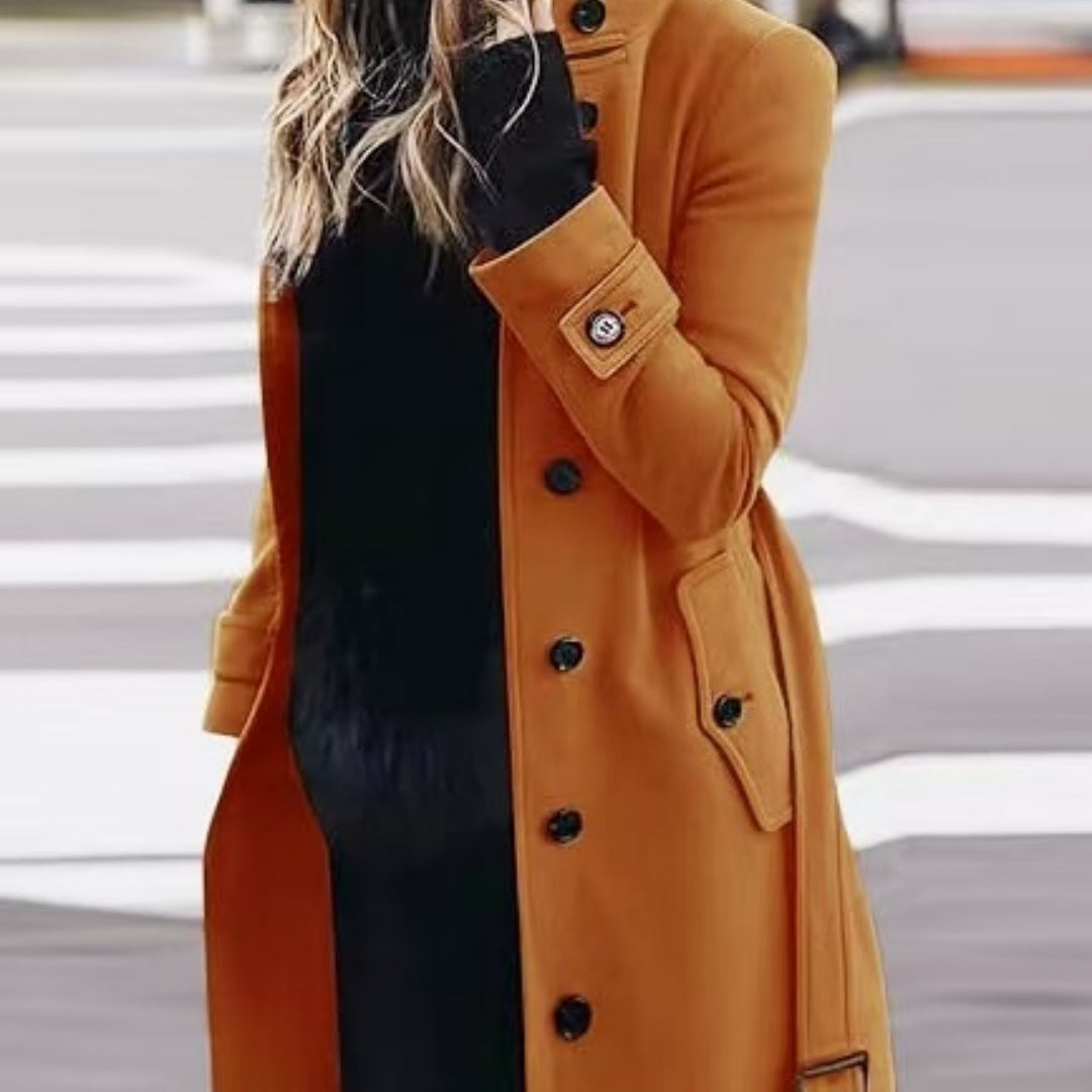 Woolen Coat Slim Fit Cardigan Large Coat Long Sleeve Single Breasted Stand Collar Woolen Coat