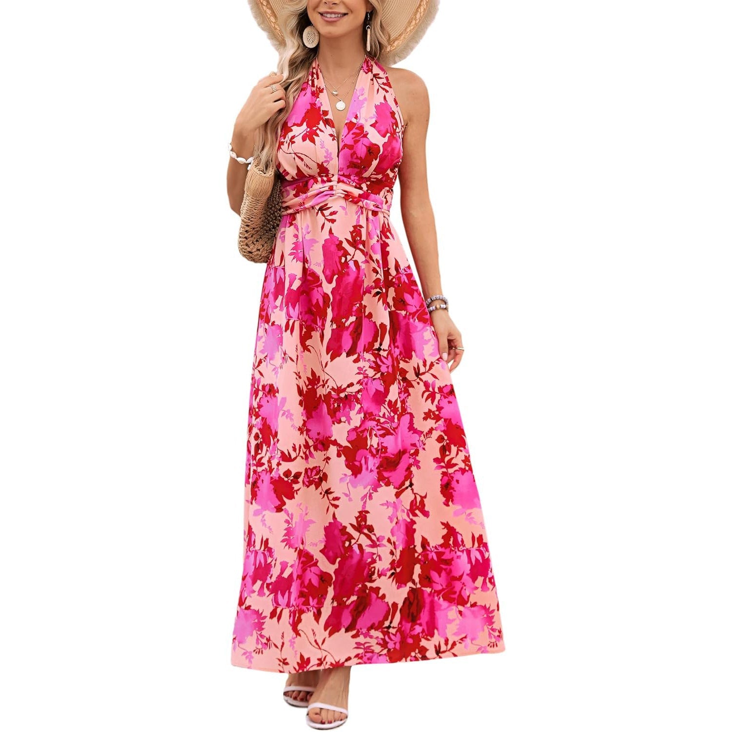 Halterneck Printed Bohemian Dress Vacation Beach Dress