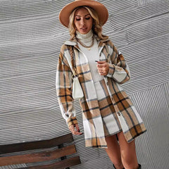 Casual Woolen Plaid Coat Skirt Suit