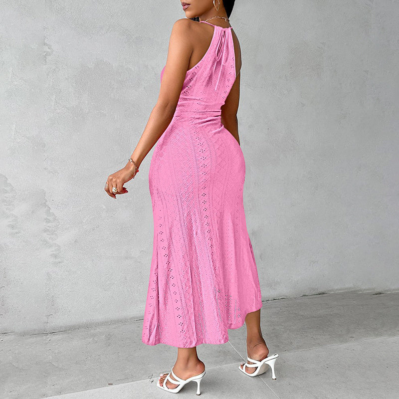 Halter Neck Ruched Bodycon Midi Dresses Elegant Sleeveless Cocktail Party Dress