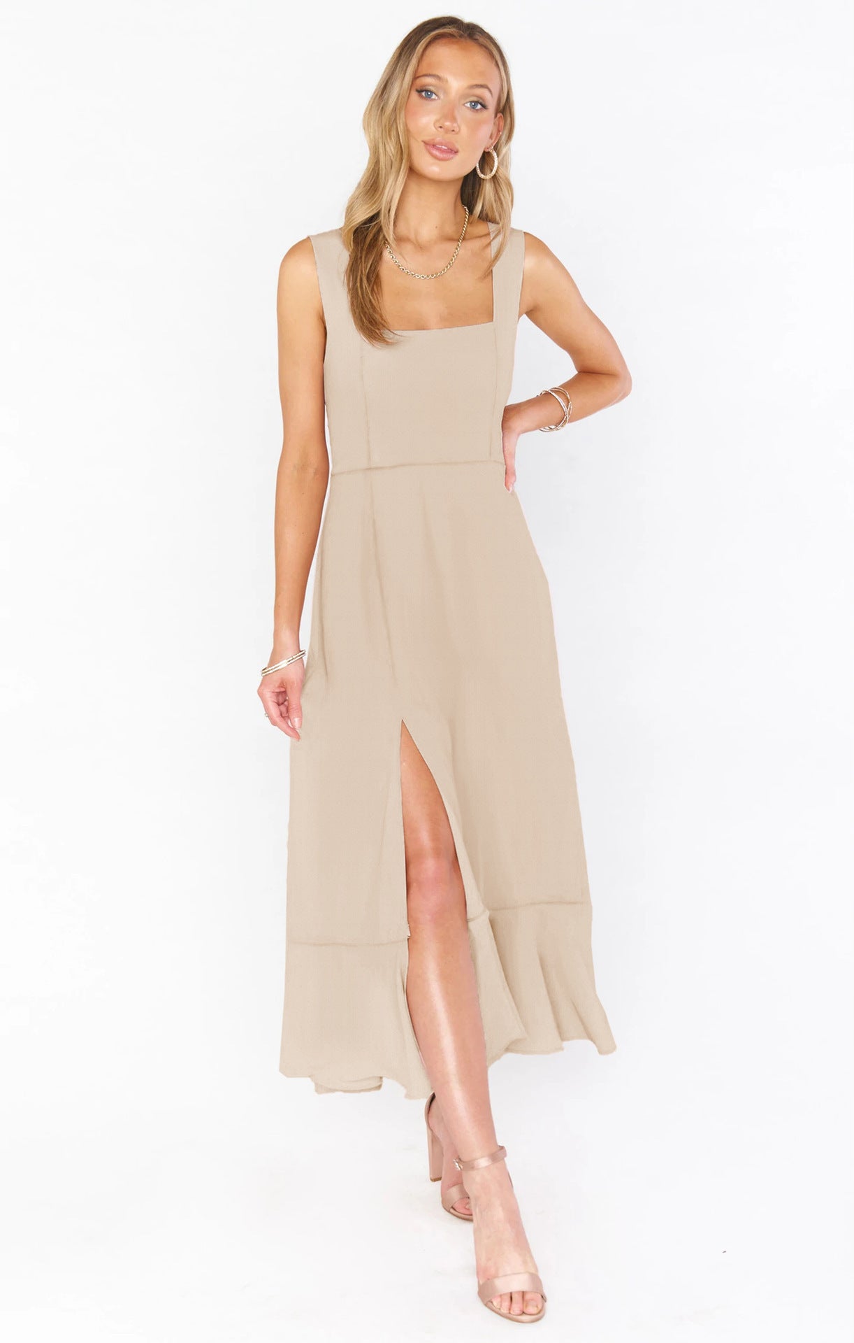 Temperament Suspender Split Dress With Lace-up Design Ruffled Beach Dresses For Women