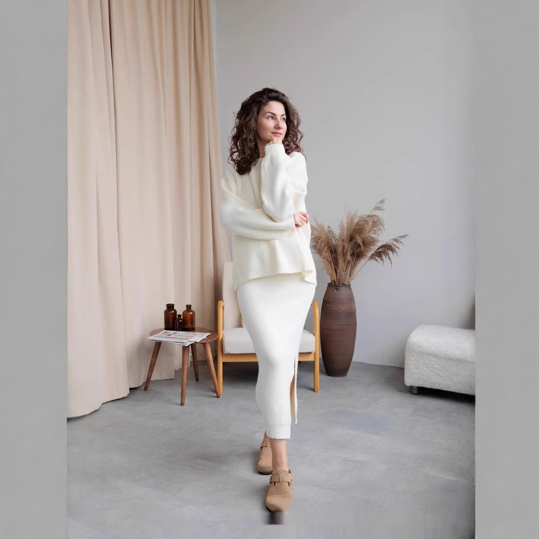 Knitted Overskirt Suit Sweater Split Hip Skirt Elegant
