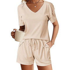 V-Neck Short Sleeve Shirt with Matching Shorts Set