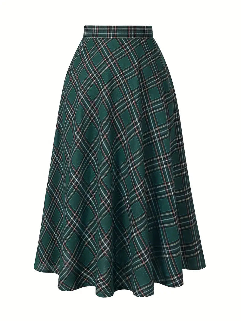 High Waist Casual Loose Plaid Midi Dress