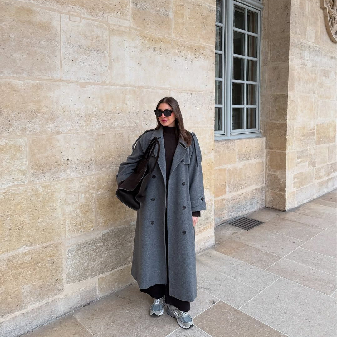Elegant Wool Long Coat Casual-style Outerwear