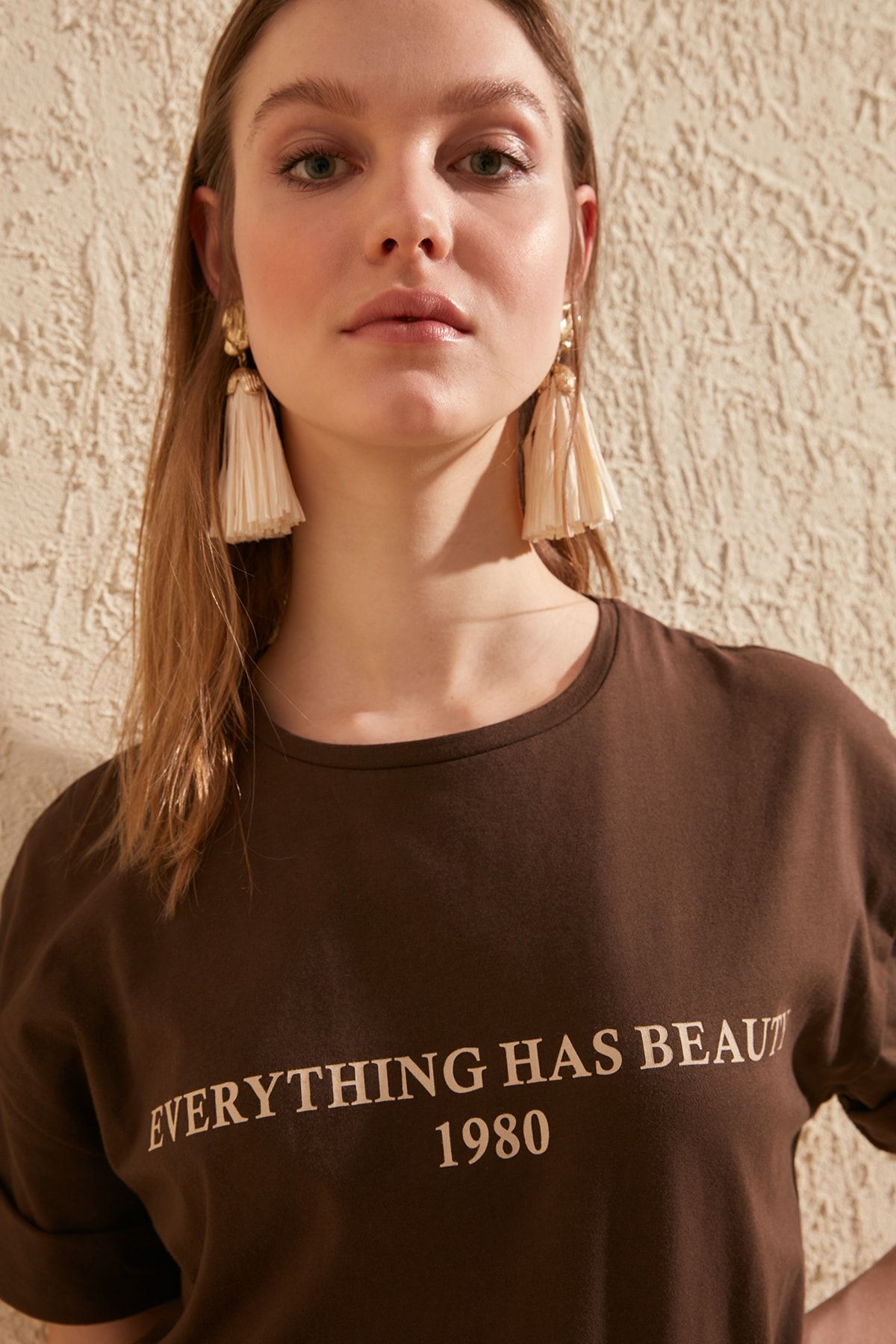 cotton t-shirts brown Printed top