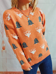 Round Neck Long Sleeve Loose Elk Jacquard Christmas Sweater