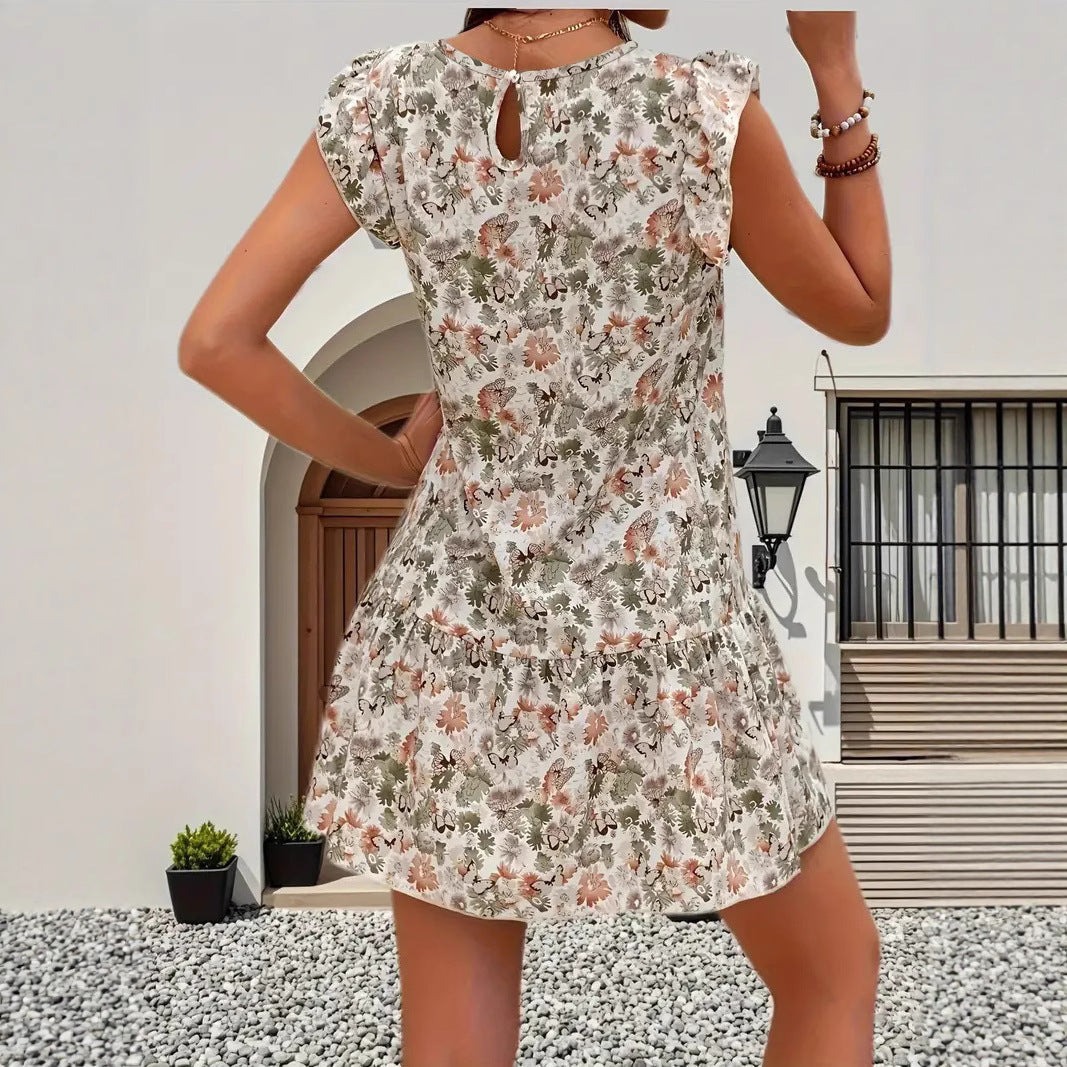 Womens Casual Butterfly Floral Dress