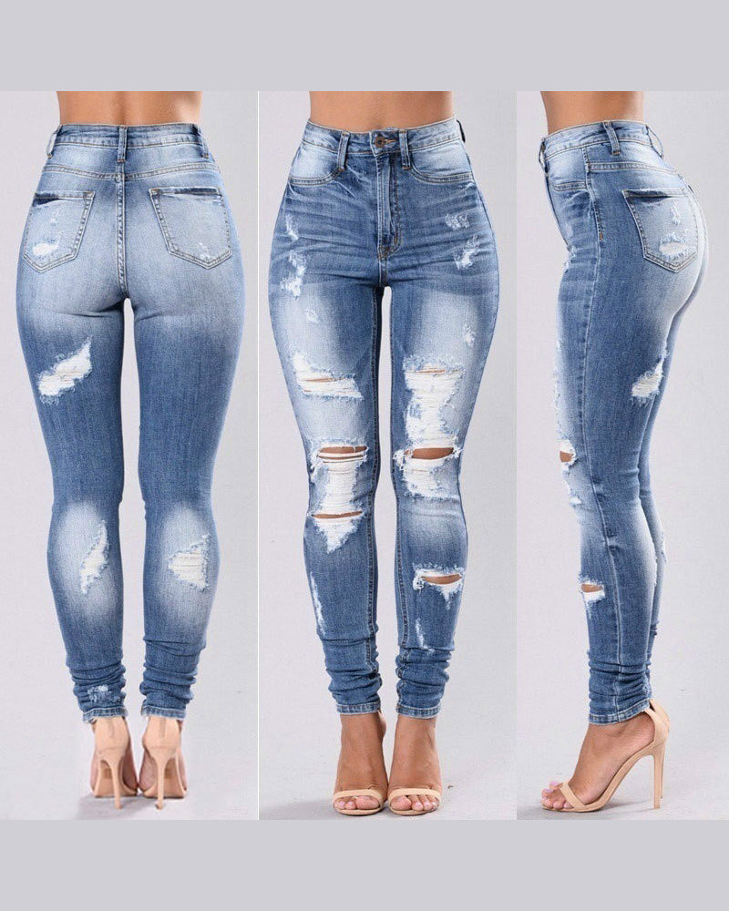 Ripped Elastic Skinny Jeans