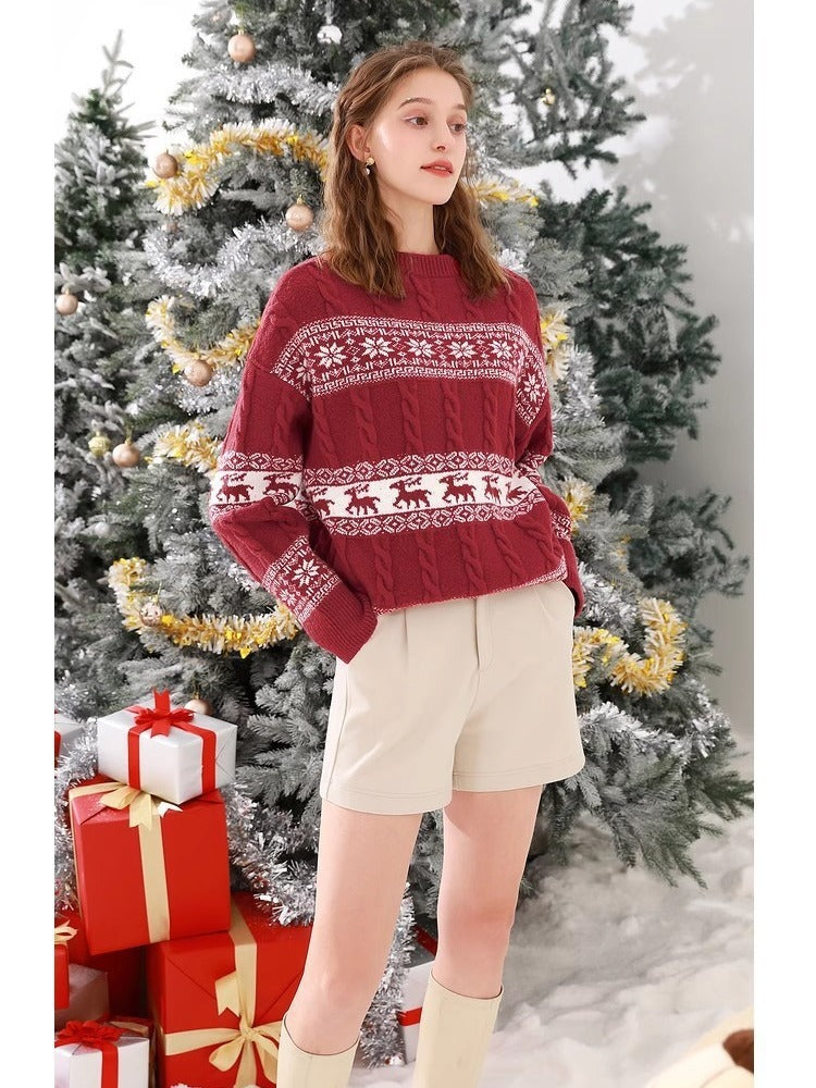 Christmas Knitted Jacquard Loose-fitting Sweater