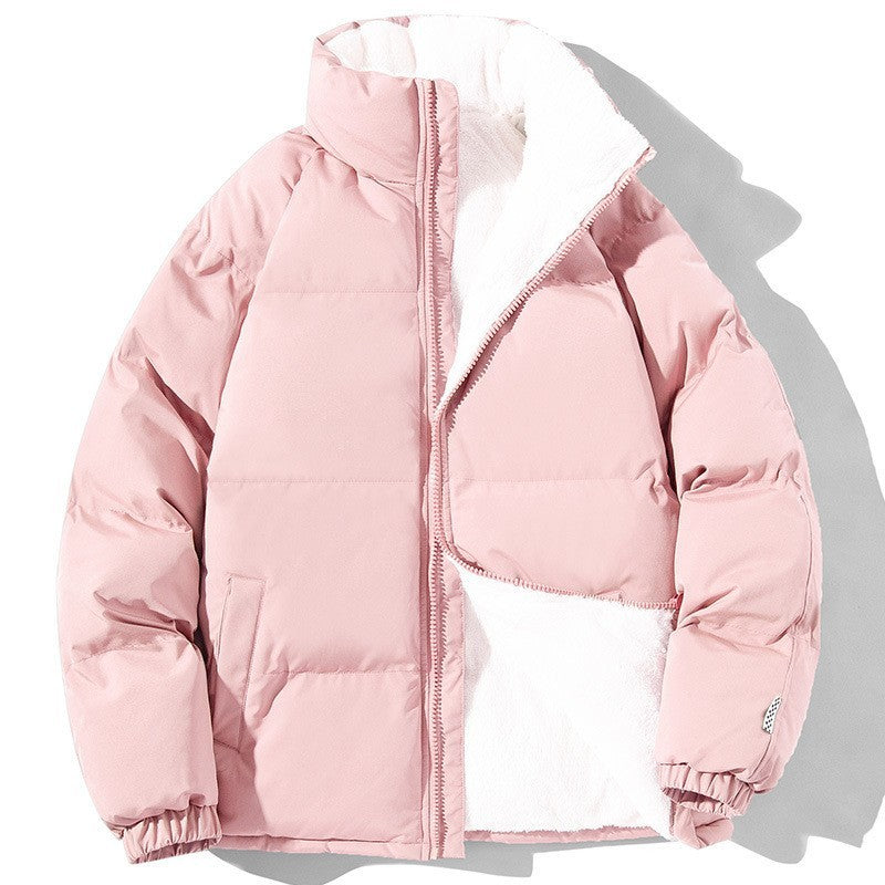 Couples Stand-up Collar Coat With Pockets Warm Plush Thickened Jacket For Men Loose Outwear Top Clothing