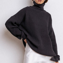 Oversized Black High Neck Long Sleeve Loose Blue Long Beige Sweater
