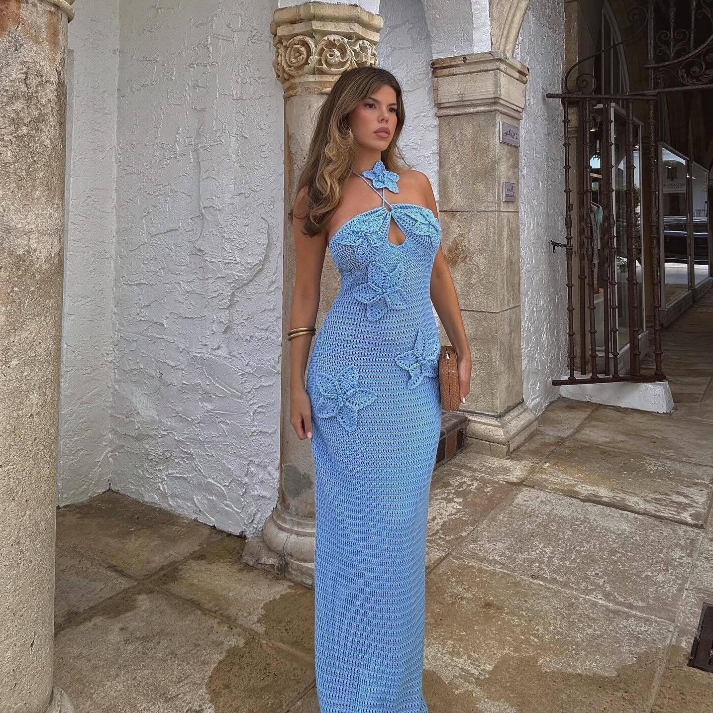 Slim Halterneck Dress With Stars Seaside Beach Long Dresses Womens Clothing