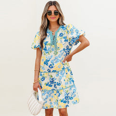 Leisure Style Multi-color Floral Print High Waist Skirt