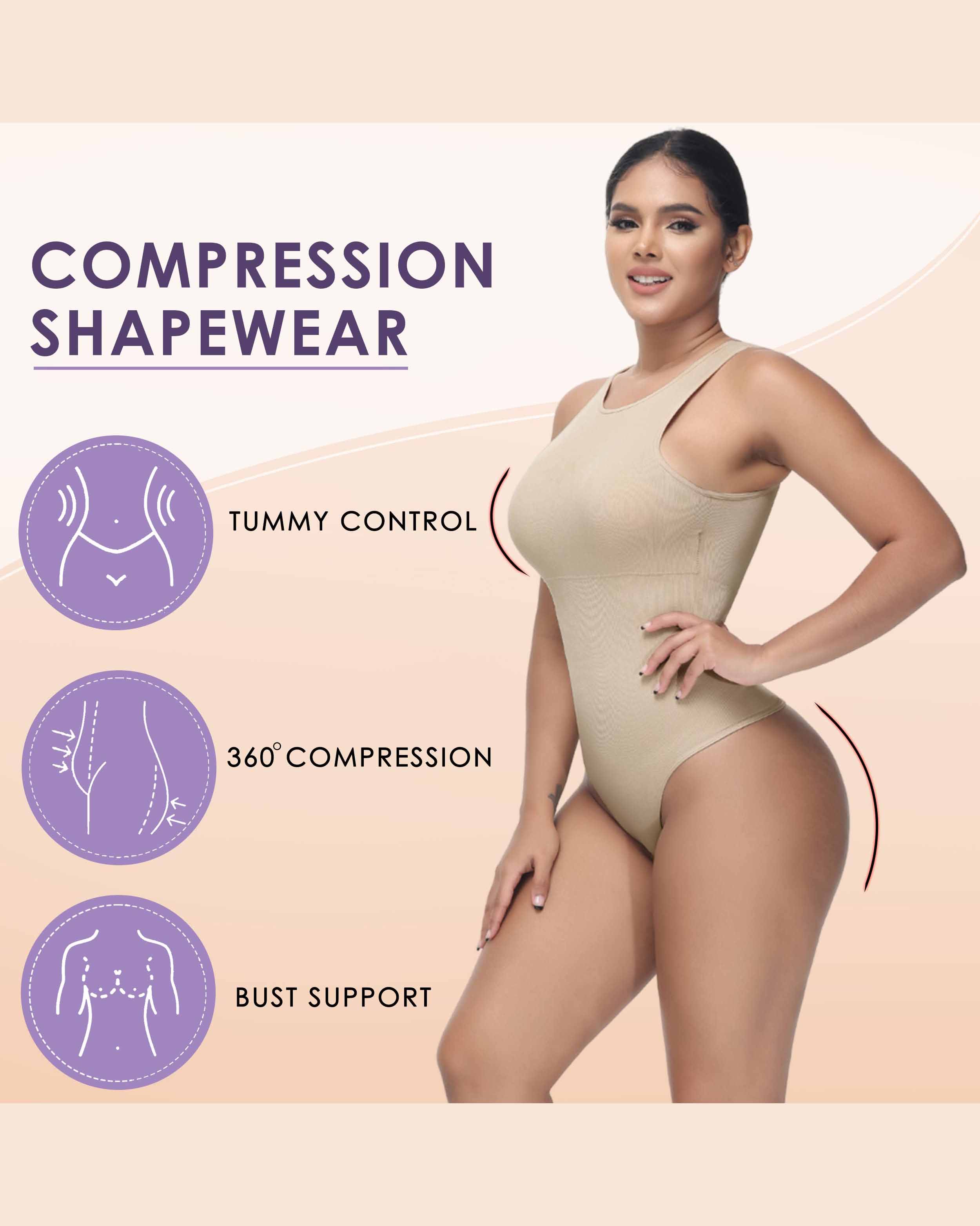 Shapewear Bodysuit for Tummy Control Tops High Neck Sleeveless Bodysuit Thong Sculpting with Removable Padding