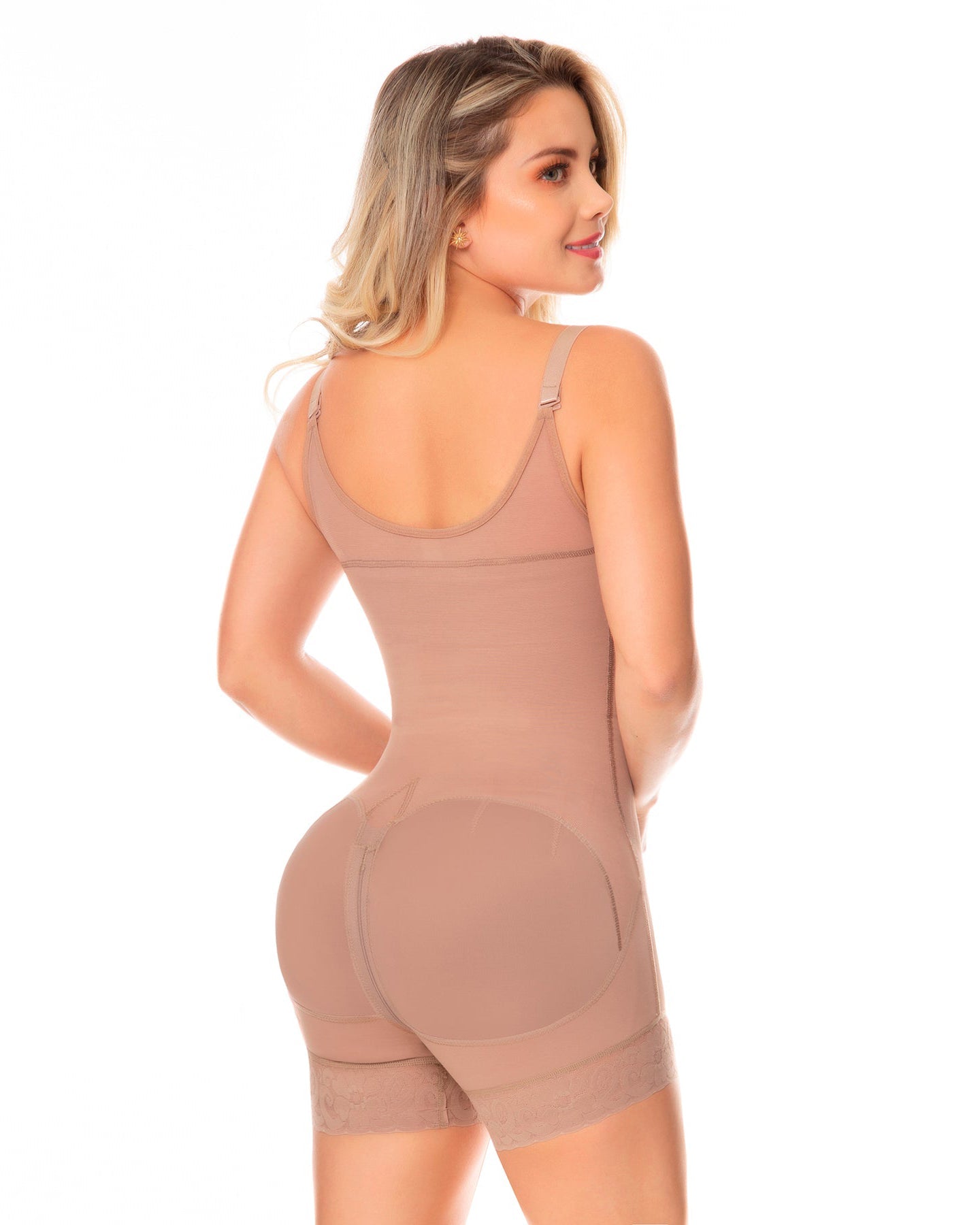 Fajas Colombianas Body Shaper Short Girdle With 2 Line Hooks, Semi Covered Back, Free Breasts, Butt Lifting
