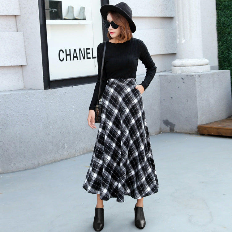 and high-waisted skirt slim woolen skirt