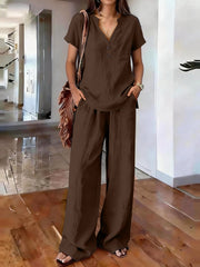 Casual Solid-Colored Cotton And Linen Set