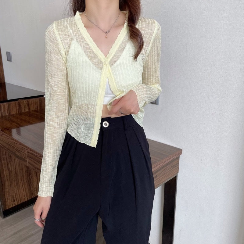 Very Fairy Blouse, Ice Silk Sunscreen Sweater, Small Cardigan, Thin Section, Long-sleeved Blouse Women