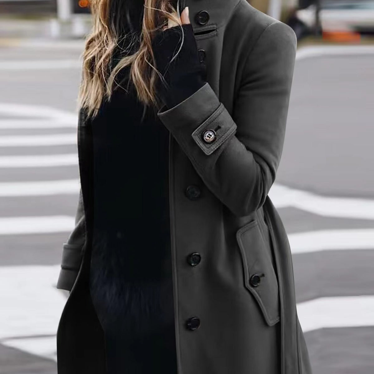 Woolen Coat Slim Fit Cardigan Large Coat Long Sleeve Single Breasted Stand Collar Woolen Coat