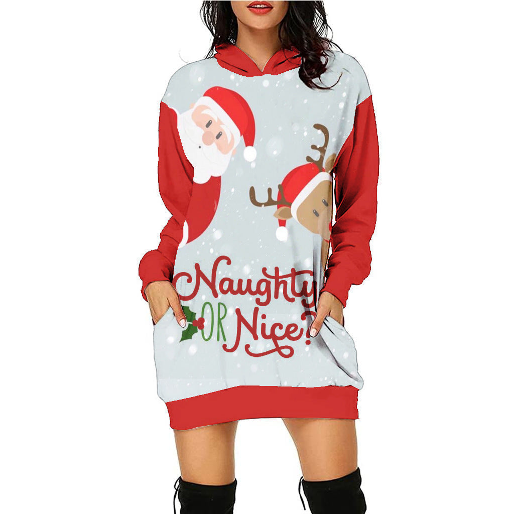 Casual Printing Christmas Holiday Party Sweater Dress