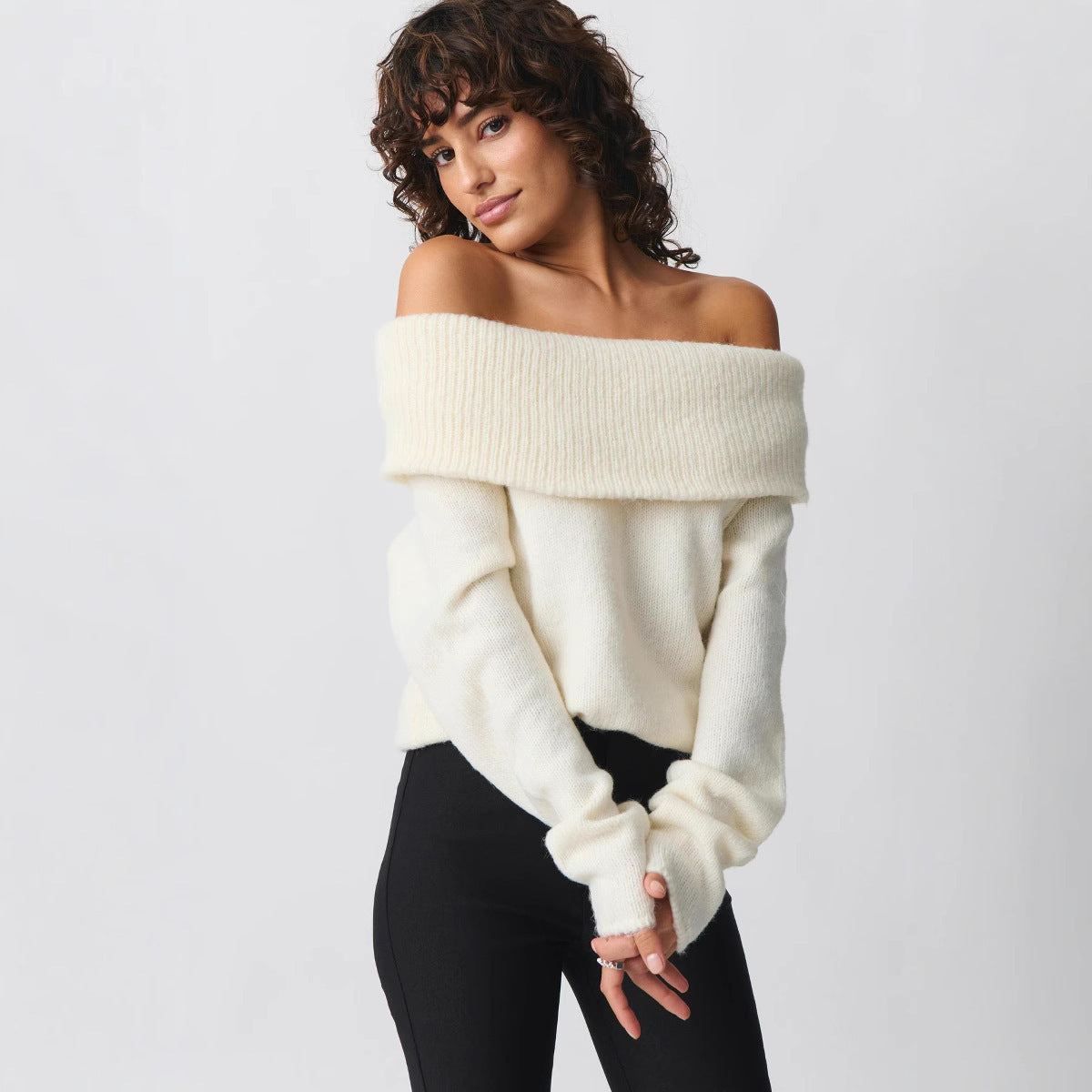 All-matching Sweet Off-shoulder Lapel Sweater