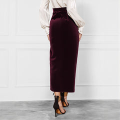 Solid Color Twisted Skirt Temperament Commute And Split Velvet Dress