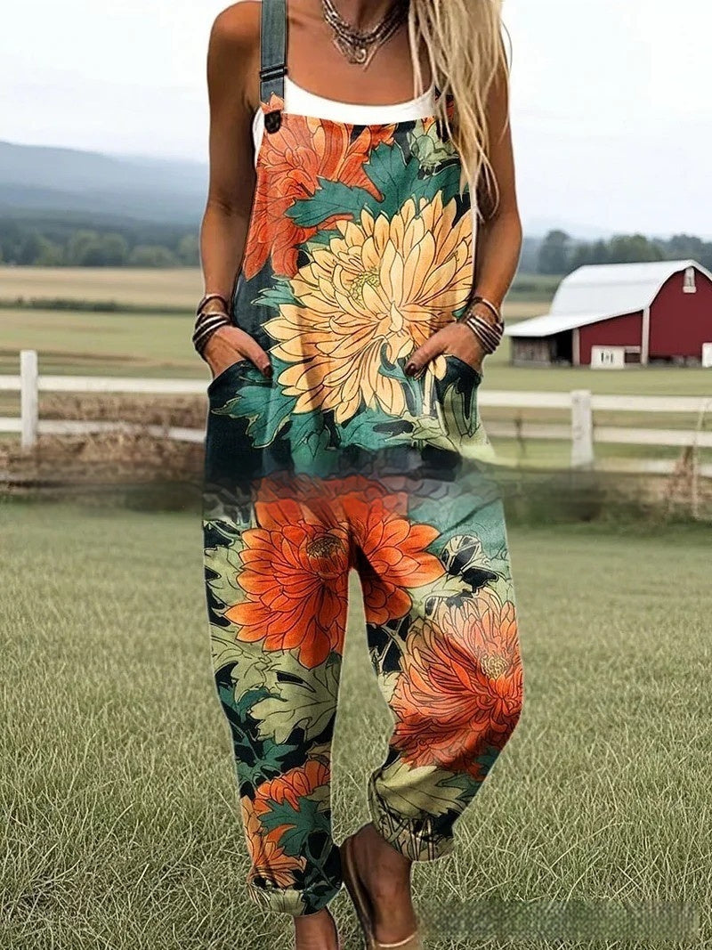 Floral Element Print Casual Jumpsuit