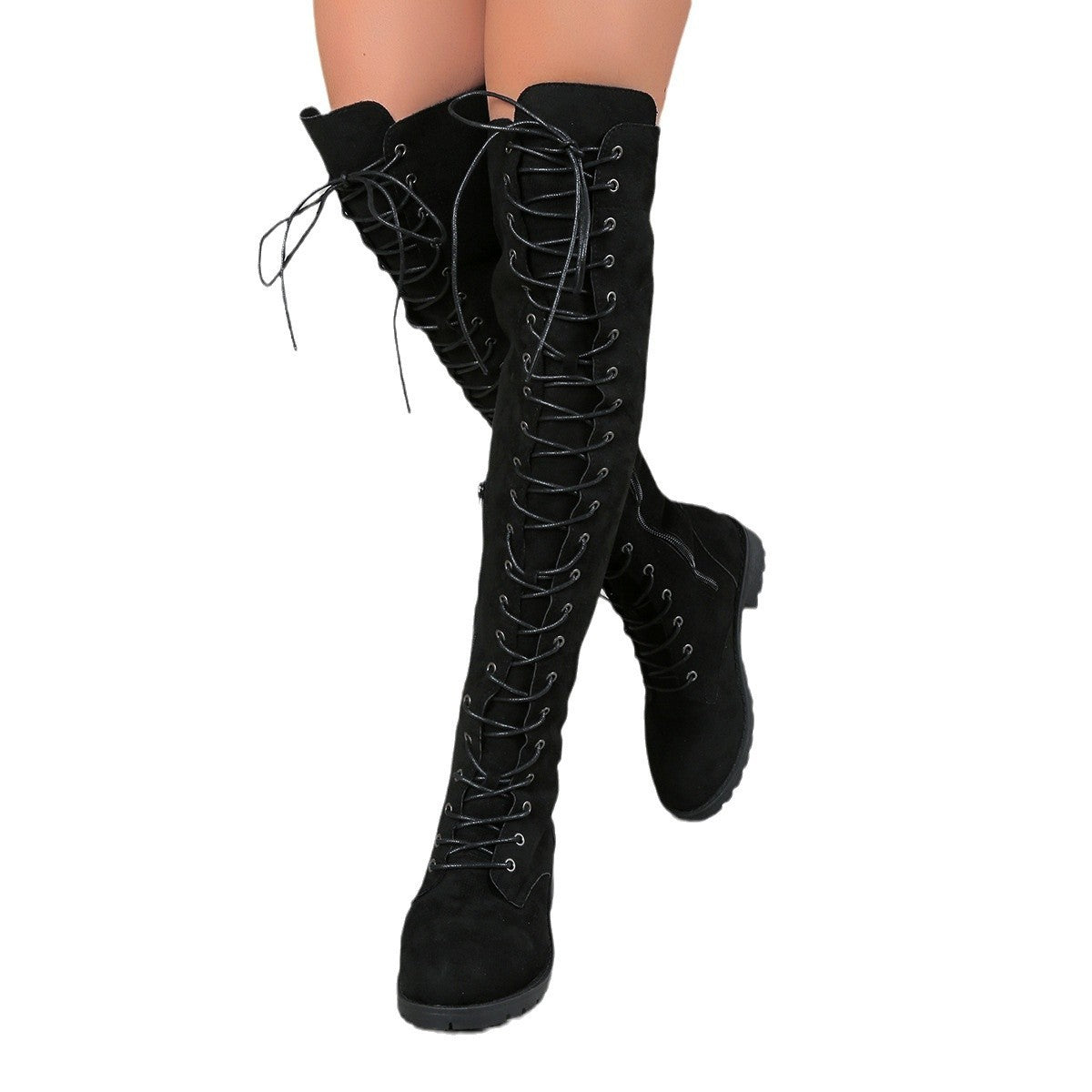 Lace-up Over The Knee Boots Round Head