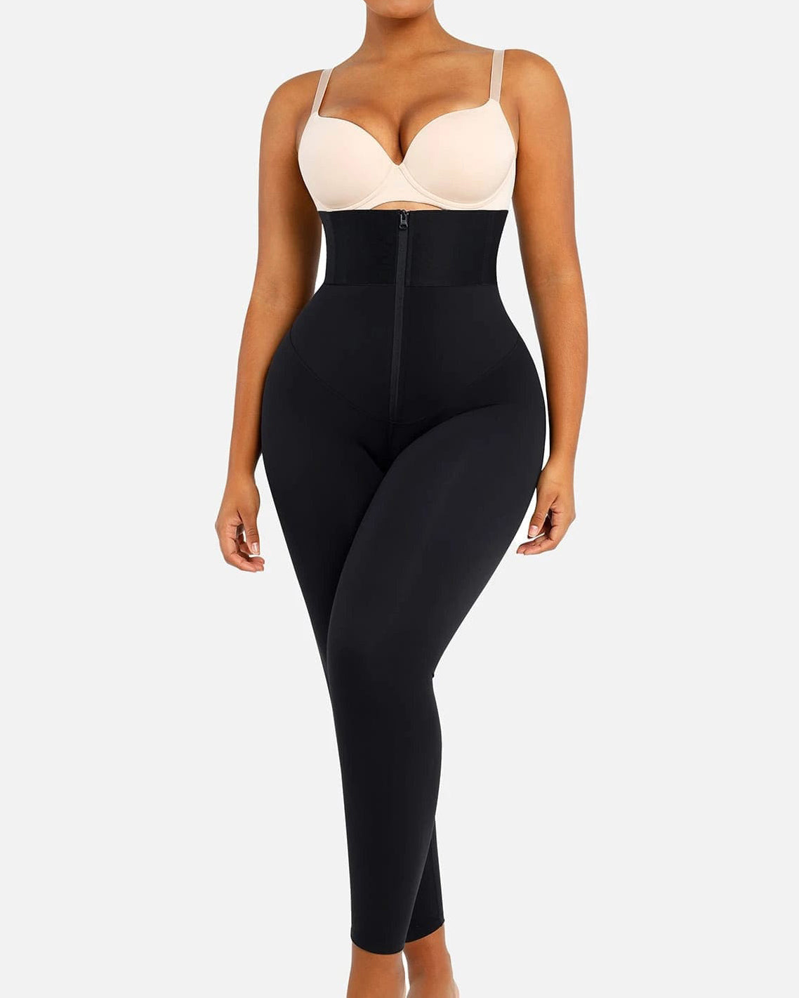 Patchwork Waistband Hook And Zipper Closure Tummy Control Booty Shaping Leggings