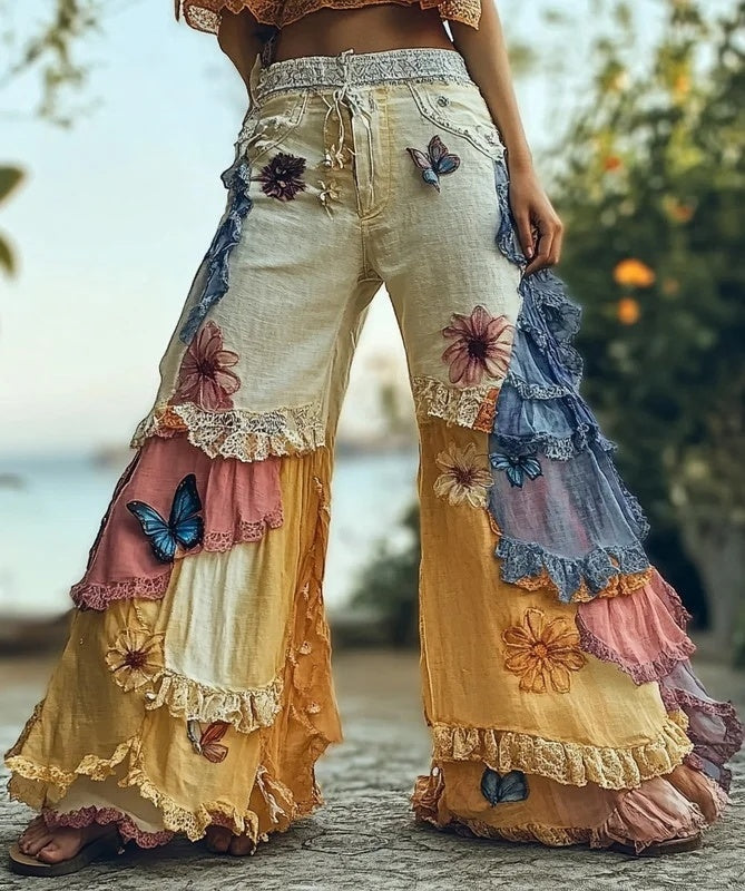 Leisure Retro Print High-Waisted Pants, Comfortable Fake Jeans That Can Slim The Legs
