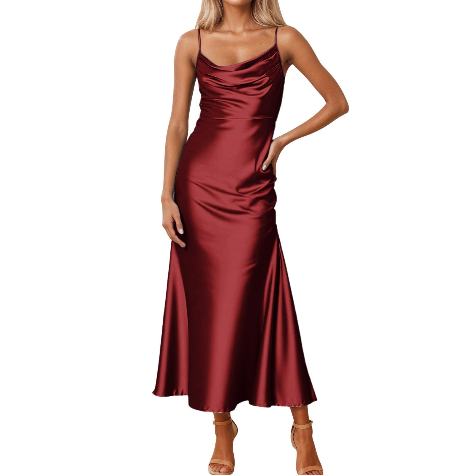 Shoulder Straps Slim-fit Backless Lace-up Long Dress Robe