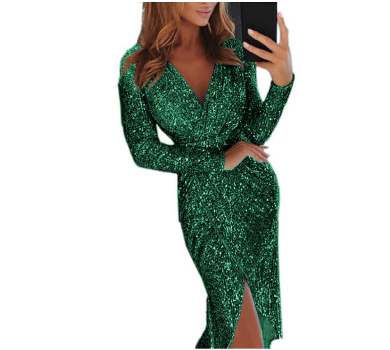 Clothes Bodycon Dresses Ladies Bronzing Long-sleeved